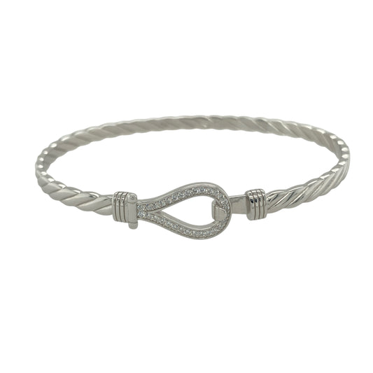 New 925 Silver & Cubic Zirconia Set Horseshoe Bangle
