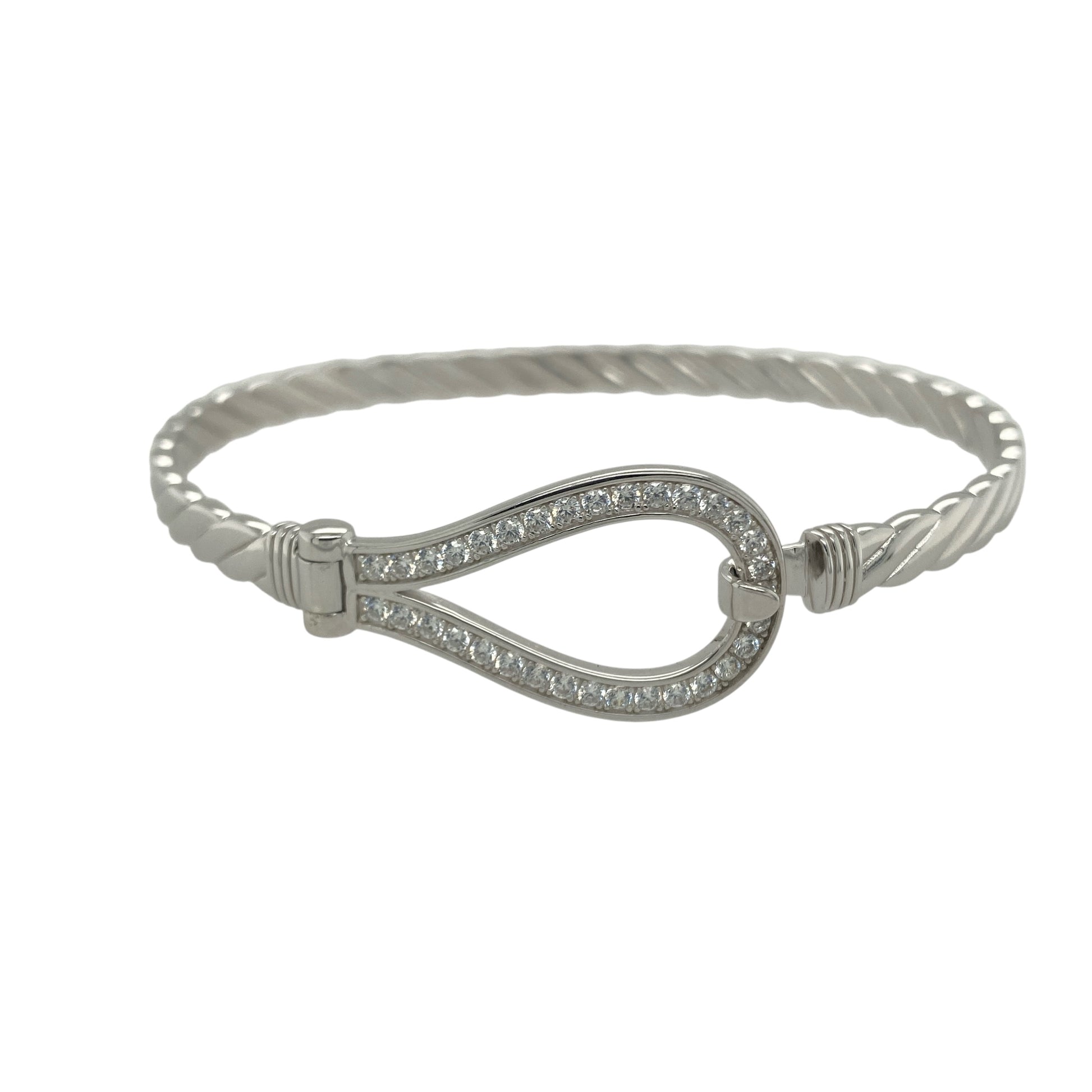 New 925 Silver & Cubic Zirconia Set Horseshoe Bangle