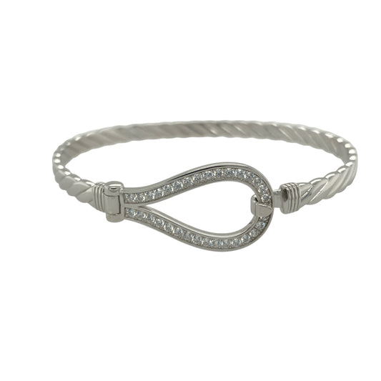 New 925 Silver & Cubic Zirconia Set Horseshoe Bangle