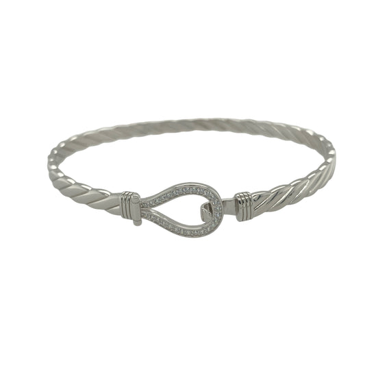 New 925 Silver & Cubic Zirconia Set Horseshoe Bangle