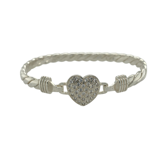 New 925 Silver & Cubic Zirconia Set Heart Bangle