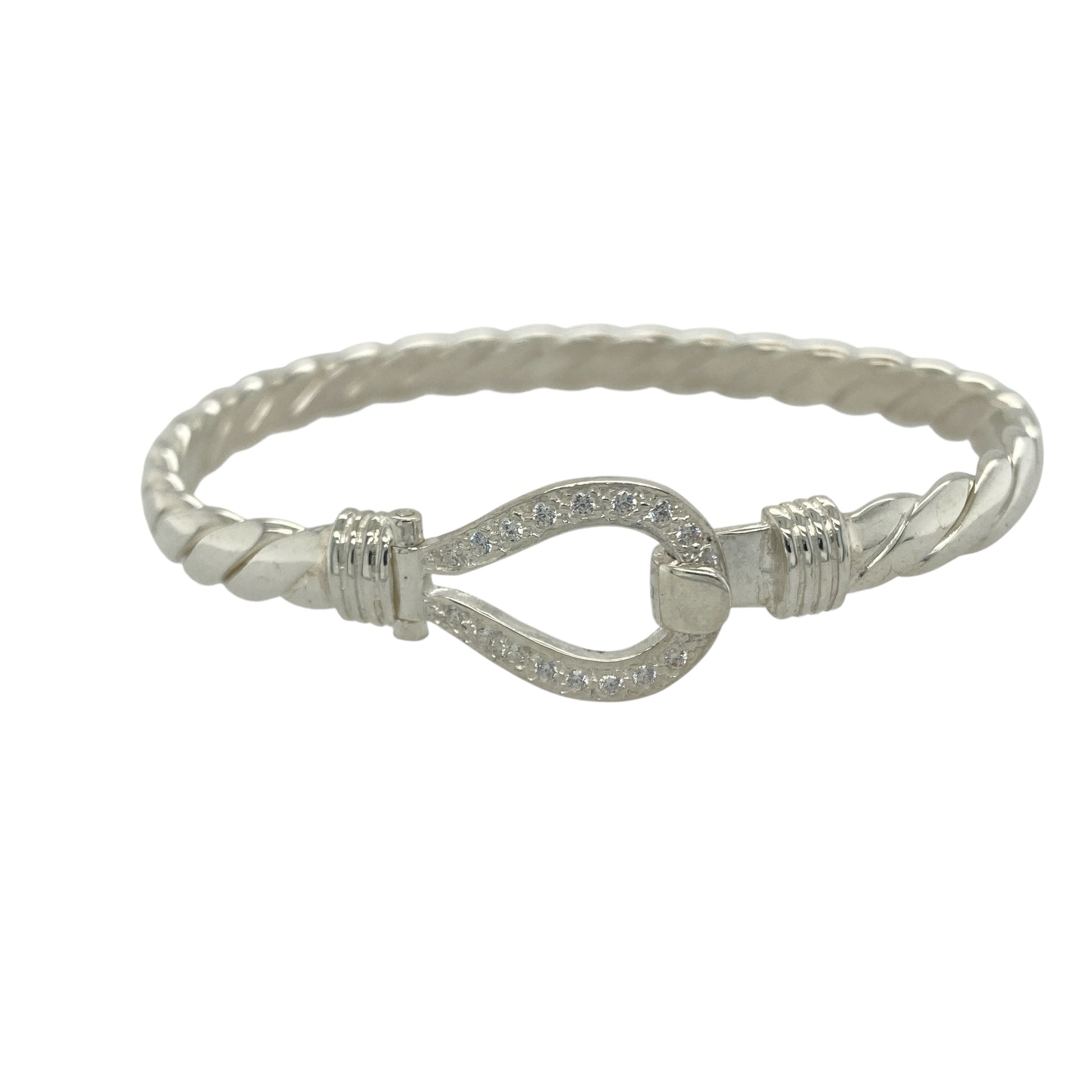 New 925 Silver & Cubic Zirconia Set Horseshoe Bangle