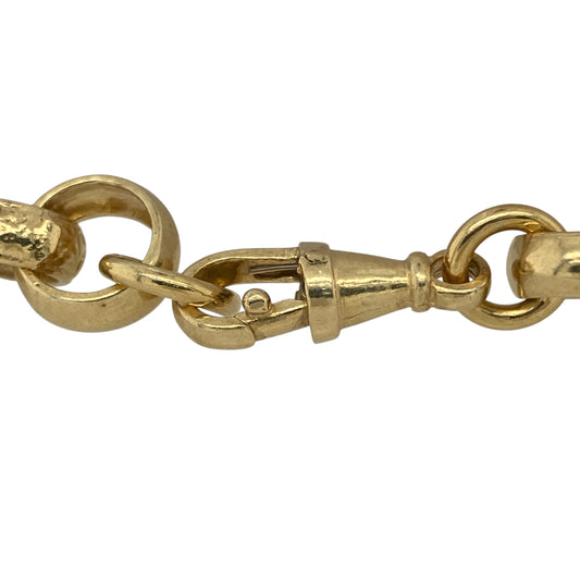 Bring luxurious shine and bold style to your collection with this new solid 925 silver heavily 9ct gold plated patterned belcher bracelet, a striking design with timeless appeal.

Design: The bracelet measures 8.5 inches in length with 11mm wide alternating plain and patterned links, creating a rich contrast and elegant texture.
Material: Made from solid 925 sterling silver with a heavy 9ct gold plating, the polished finish enhances the warm golden tones and highlights the detailed craftsmanship.