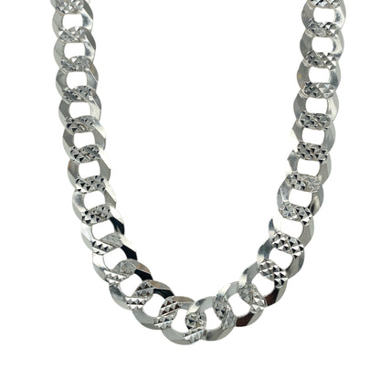 New 925 Silver 24" Diamond Cut Patterned Curb Chain