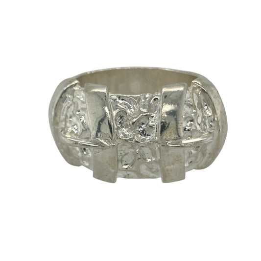 New Solid 925 Silver Double Buckle Patterned Ring