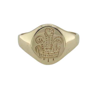 9ct Gold Welsh Three Feathers Oval Signet Ring