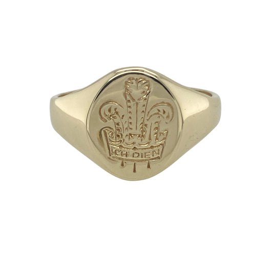 9ct Gold Welsh Three Feathers Oval Signet Ring