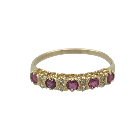 9ct Gold Diamond & Ruby Set Band Ring