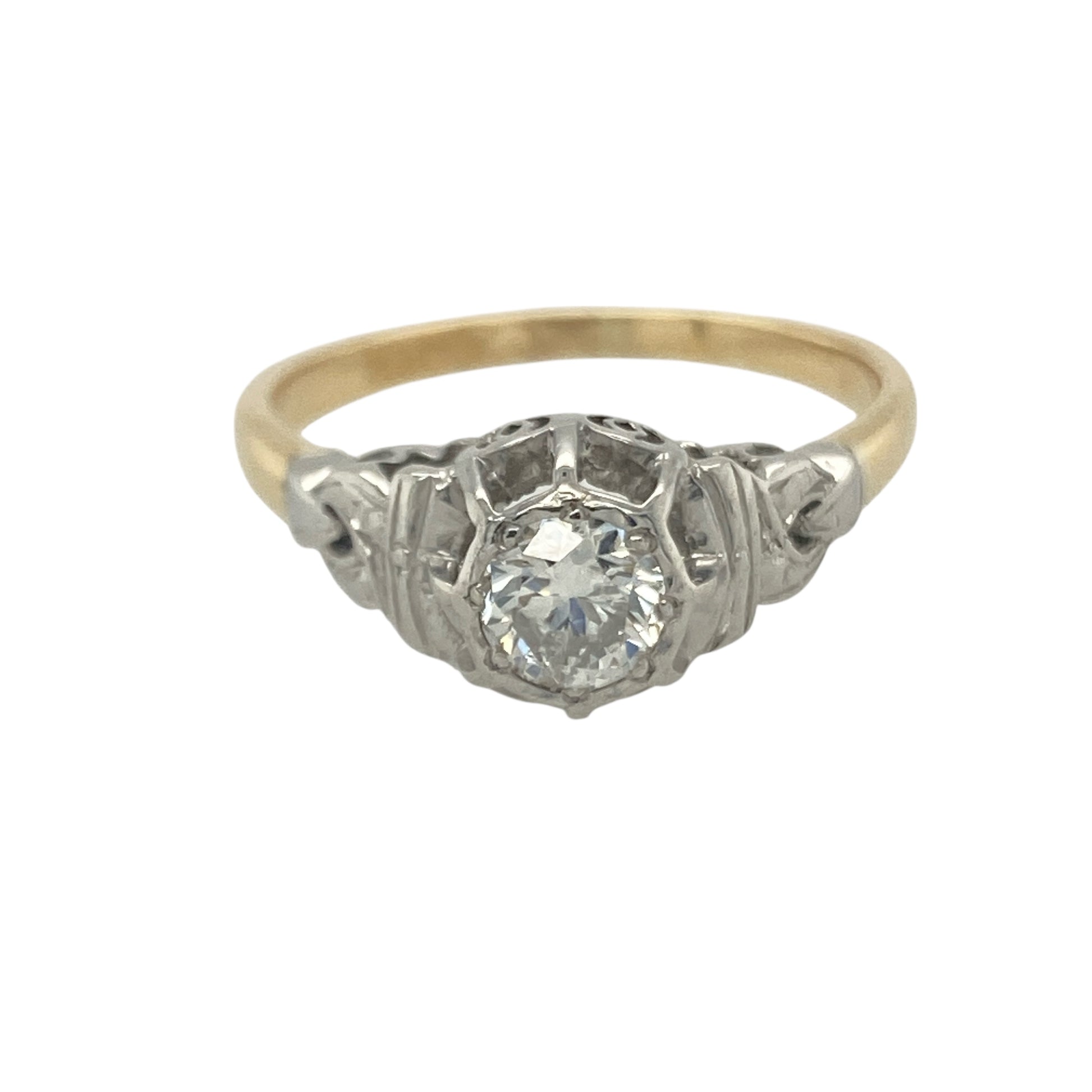 18ct Gold & Platinum Diamond Set Vintage Style Solitaire Ring