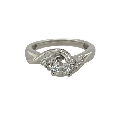 9ct White Gold & Diamond Set Twist Solitaire Ring