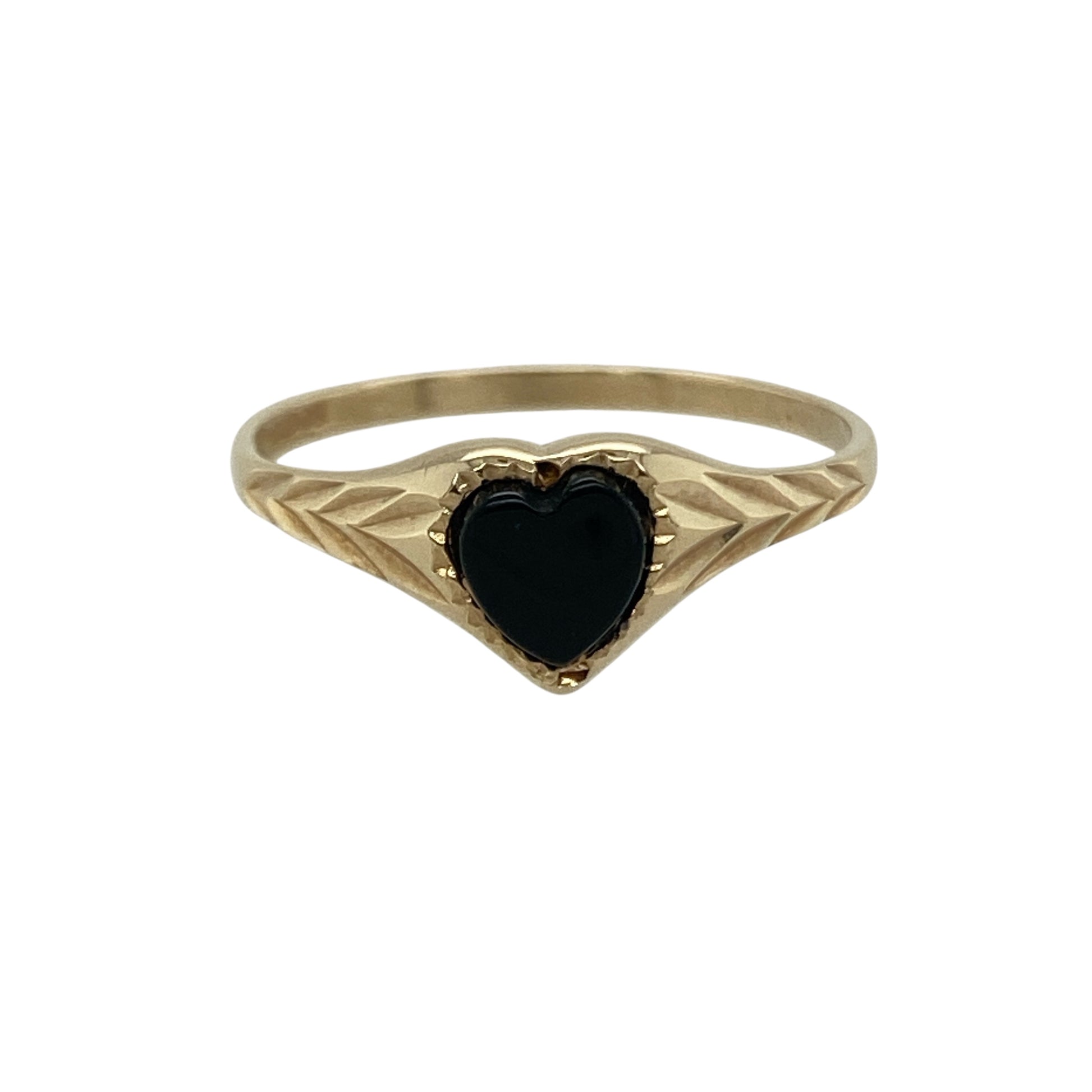 9ct Gold & Onyx Set Heart Signet Ring