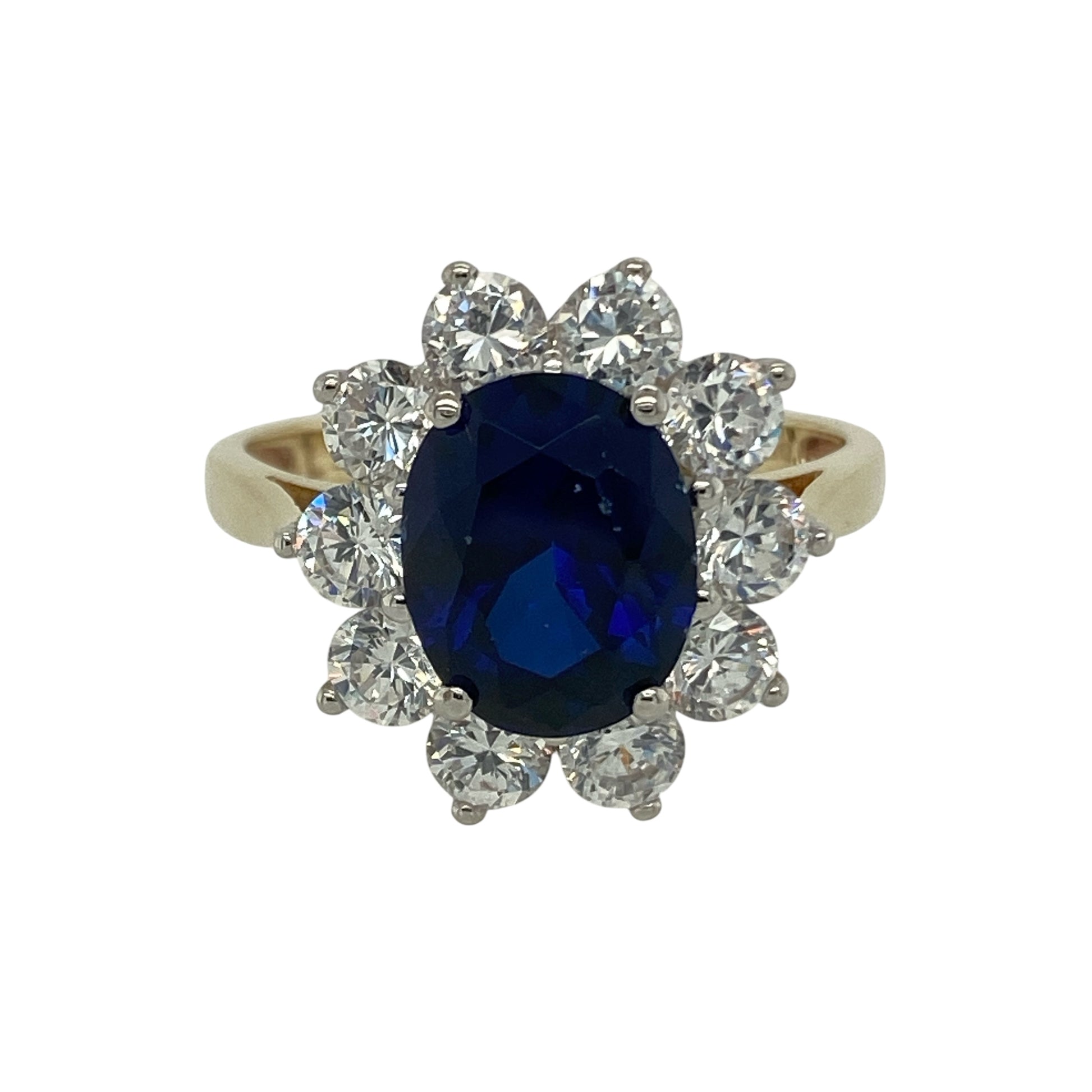 9ct Gold Blue Stone & Cubic Zirconia Set Cluster Ring
