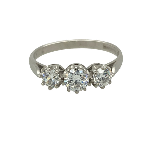 9ct White Gold & Cubic Zirconia Set Trilogy Ring