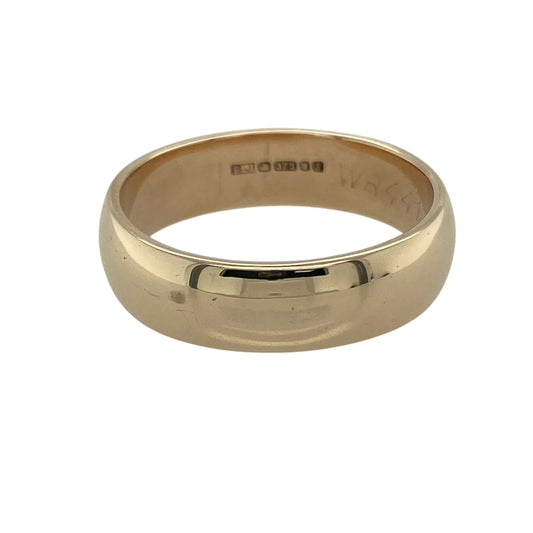 Bring timeless elegance and classic warmth to your collection with this pre-owned 9ct yellow gold wedding band ring—a traditional design that symbolises love, unity, and lifelong commitment.

Design: The ring features a classic 6mm wide band with a smooth, polished finish, offering a refined and enduring style suitable for both men and women.
Material: Made from solid 9-carat yellow gold, the rich, warm tone provides a luxurious glow and timeless appeal that never goes out of style.