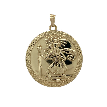 9ct Gold Double Sided Large Round St Christopher Pendant