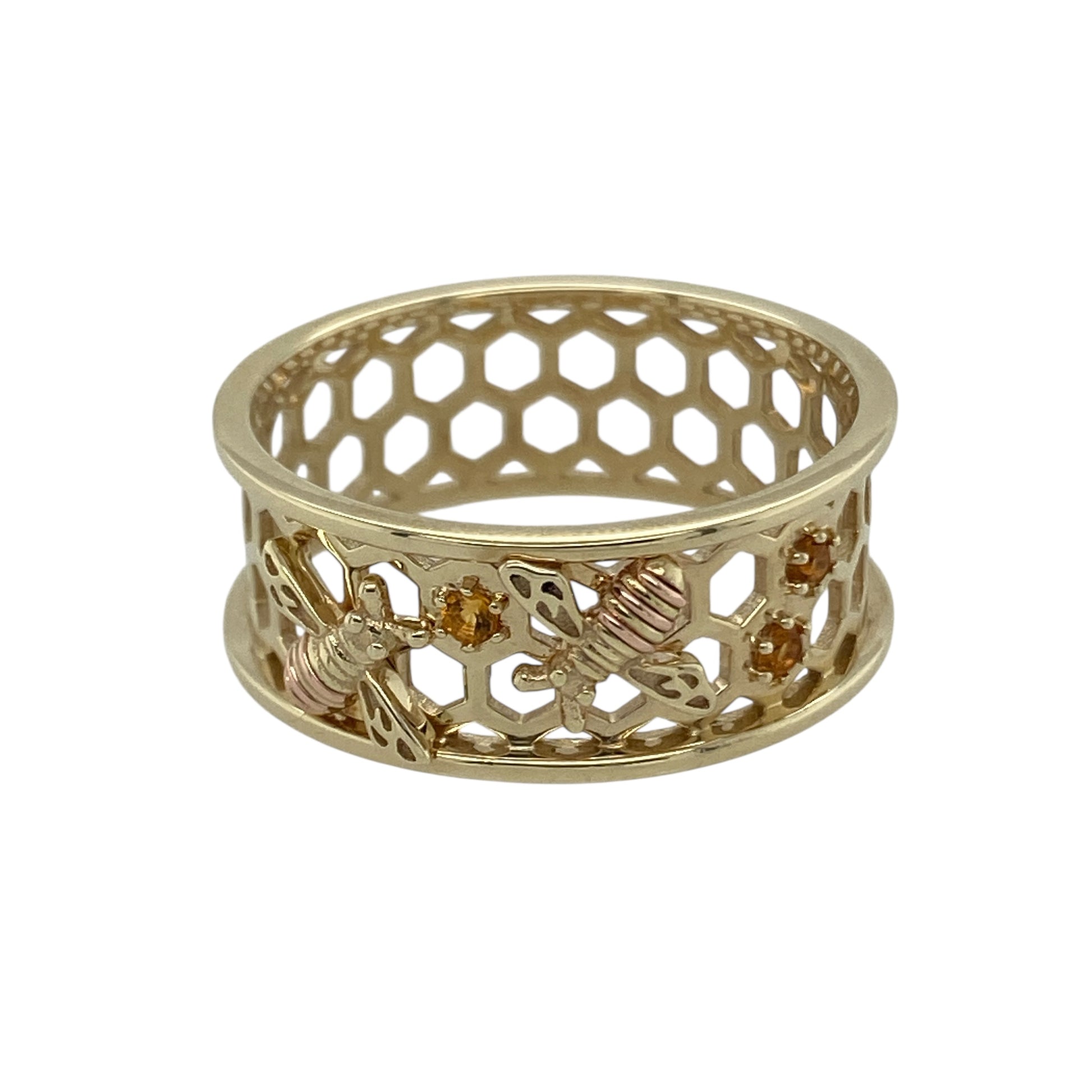 9ct Gold & Citrine Set Clogau Honeycomb Bee Band Ring