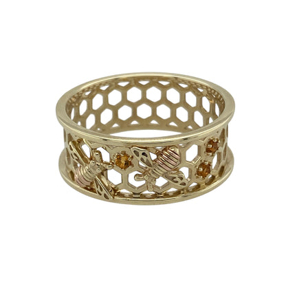 9ct Gold & Citrine Set Clogau Honeycomb Bee Band Ring