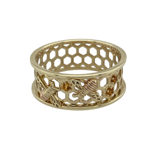 9ct Gold & Citrine Set Clogau Honeycomb Bee Band Ring