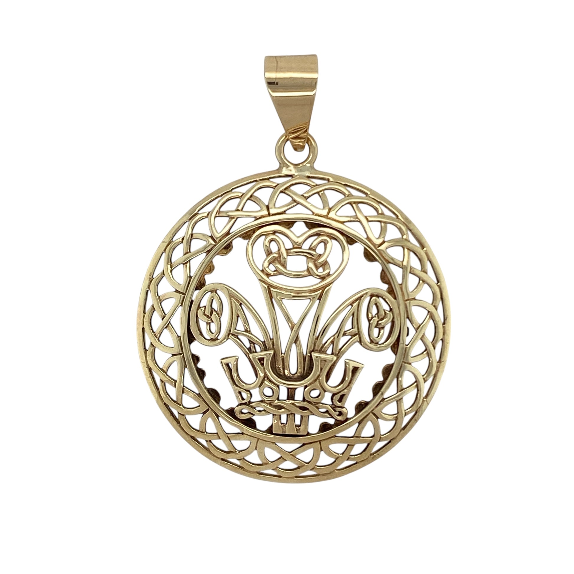 9ct Gold Large Round Three Feathers Pendant