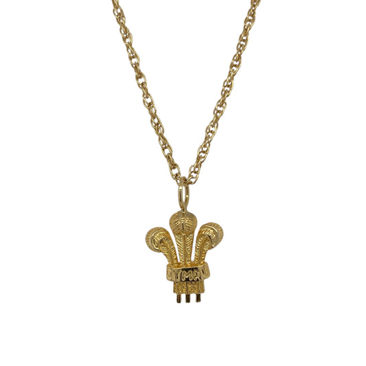 9ct Gold Welsh Three Feathers 18" Necklace