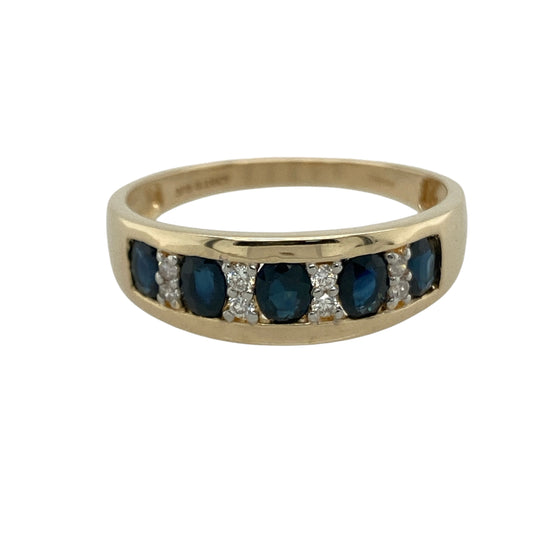 9ct Gold Diamond & Sapphire Set Band Ring