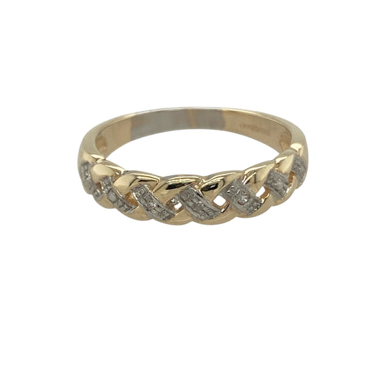 9ct Gold & Diamond Set Plaited Band Ring
