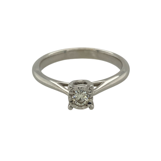 9ct White Gold & Diamond Illusion Set Solitaire Ring