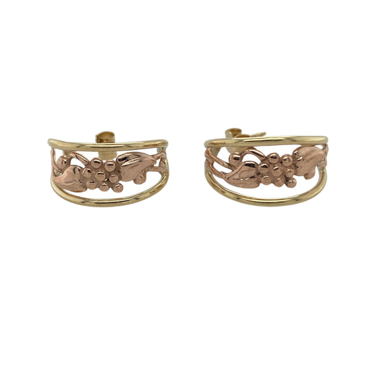 9ct Welsh Gold Vine of Life Half Hoop Stud Earrings