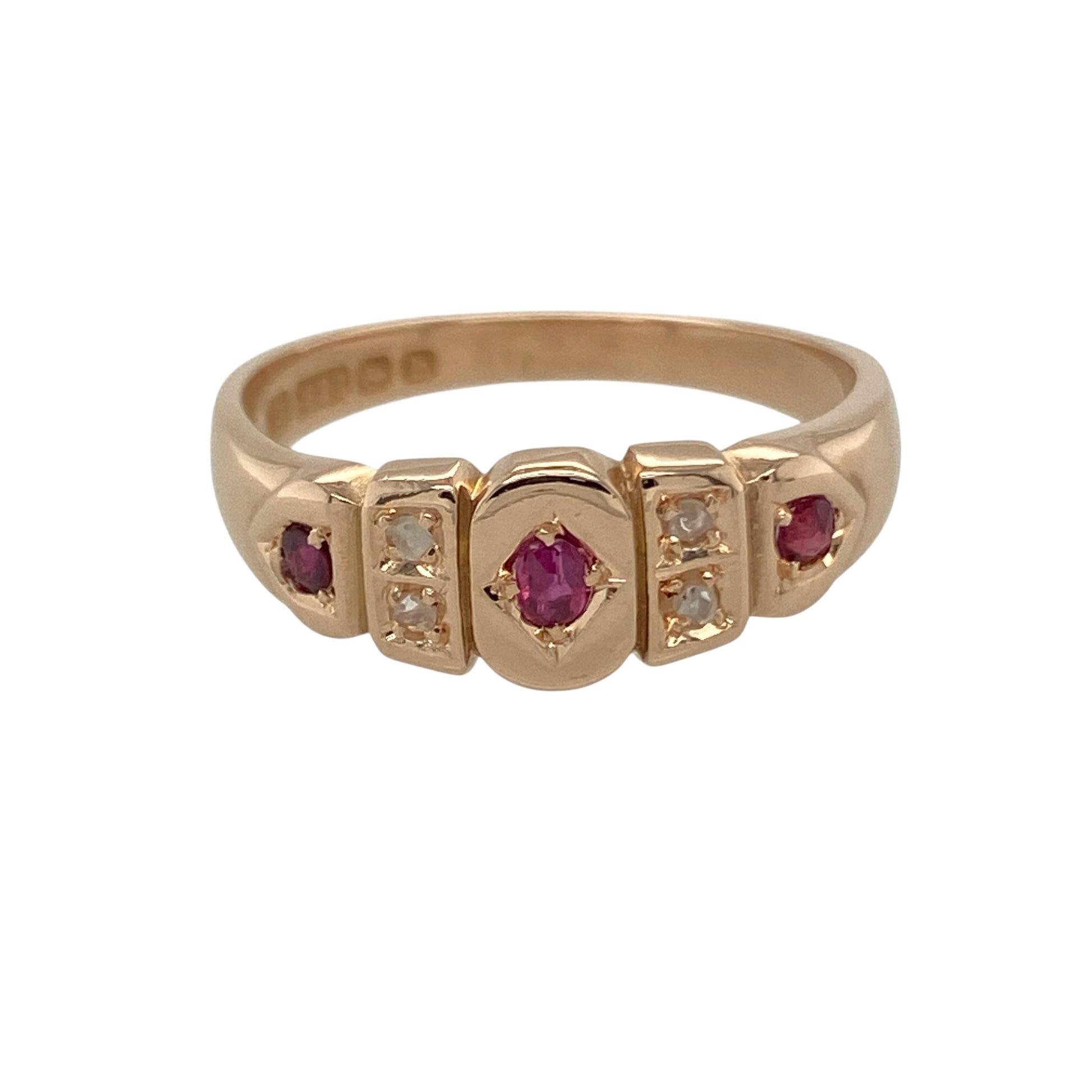 15ct Gold Diamond & Ruby Set Vintage Style Ring