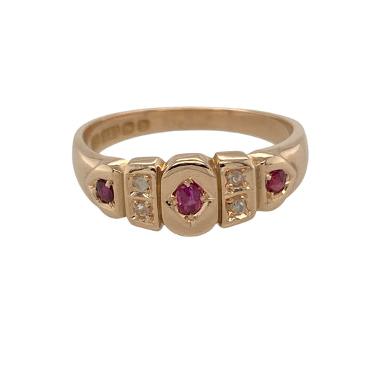 15ct Gold Diamond & Ruby Set Vintage Style Ring