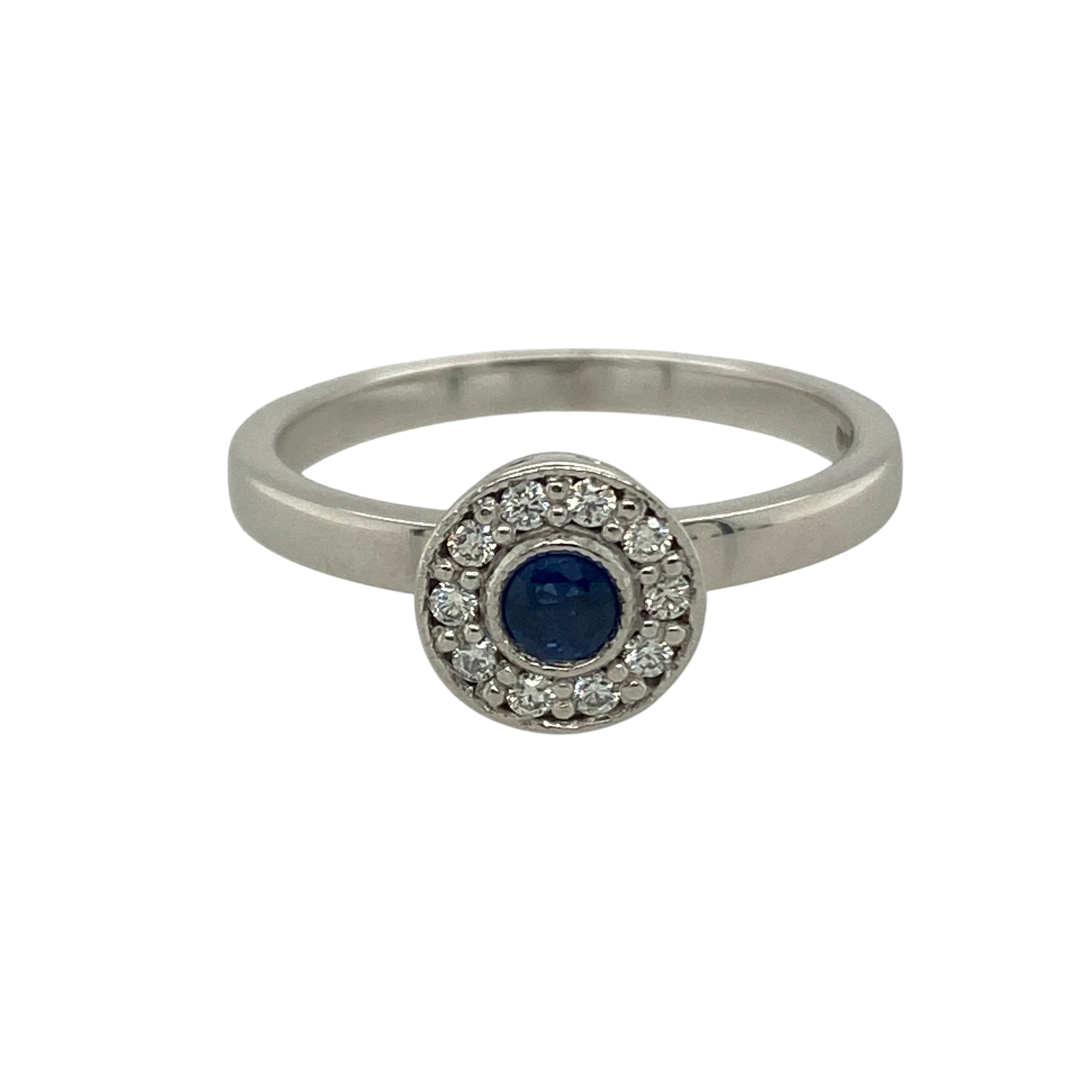 18ct White Gold Diamond & Sapphire Set Halo Ring