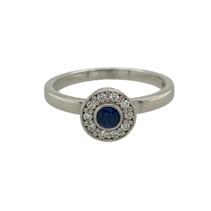 18ct White Gold Diamond & Sapphire Set Halo Ring