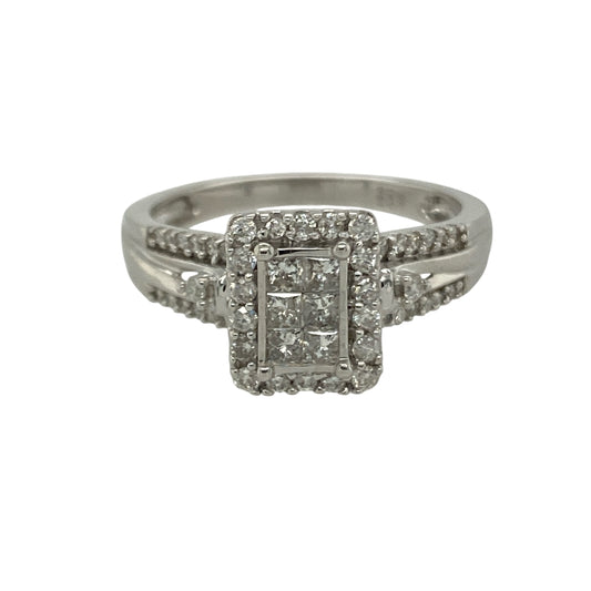 9ct White Gold & Diamond Set Halo Ring