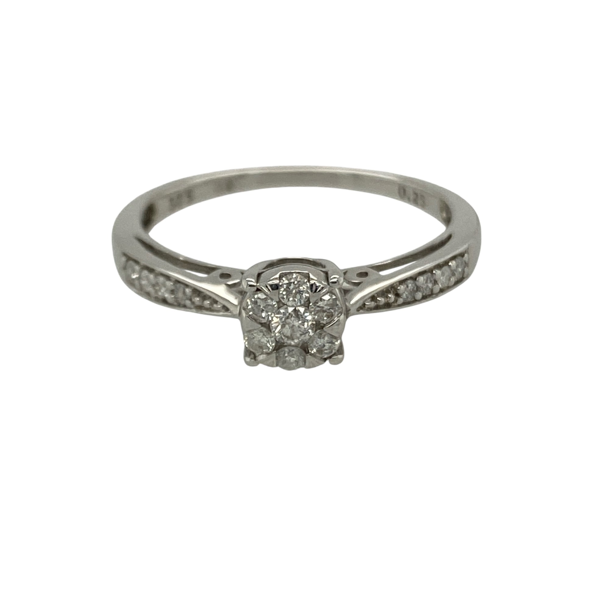 9ct White Gold & Diamond Set Cluster  Solitaire Ring