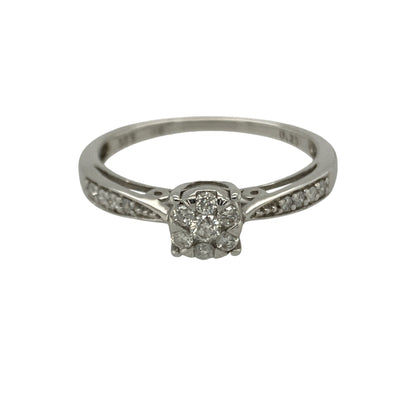 9ct White Gold & Diamond Set Cluster  Solitaire Ring