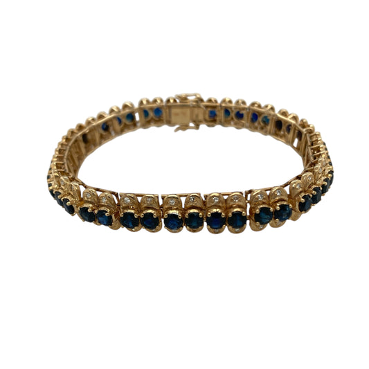 14ct Gold Diamond & Sapphire Set 7" Bracelet