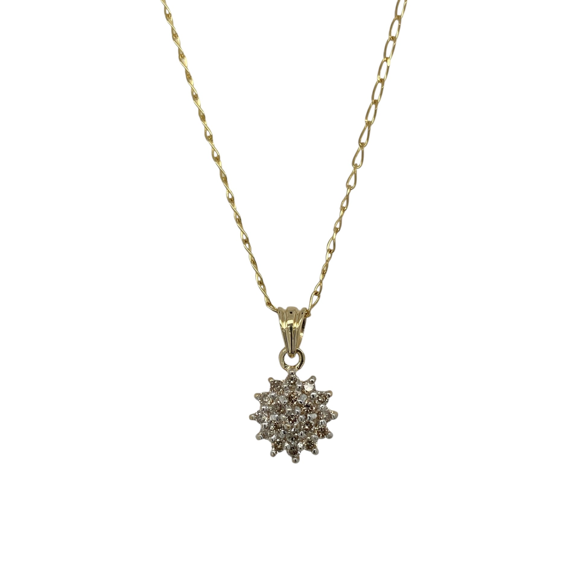 9ct Gold & Diamond Set Cluster 16" Necklace