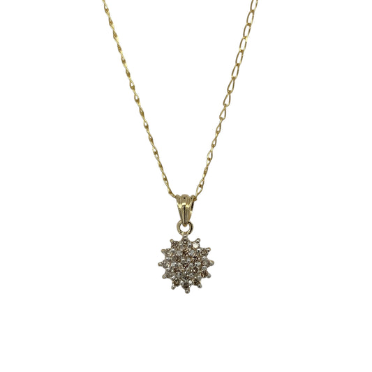 9ct Gold & Diamond Set Cluster 16" Necklace
