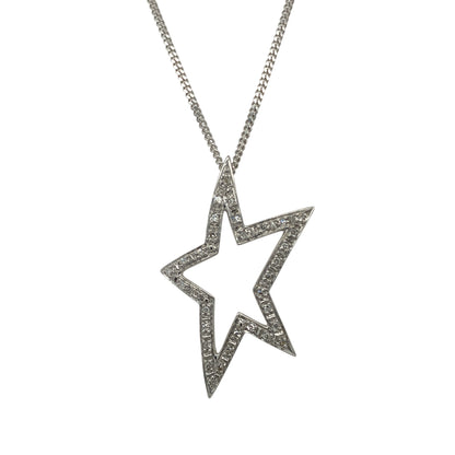 9ct White Gold & Diamond Set Open Star 18" Necklace