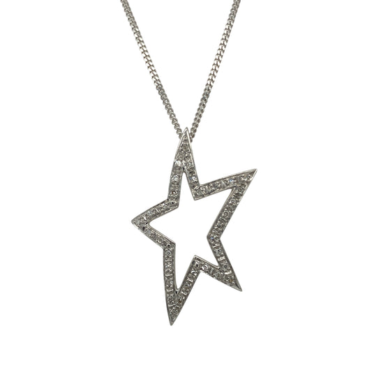 9ct White Gold & Diamond Set Open Star 18" Necklace