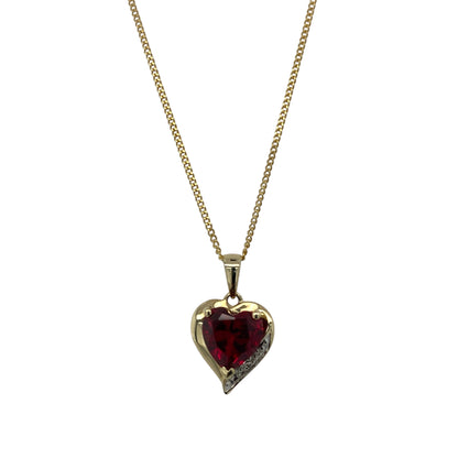 9ct Gold Diamond & Ruby Set Heart 18" Necklace