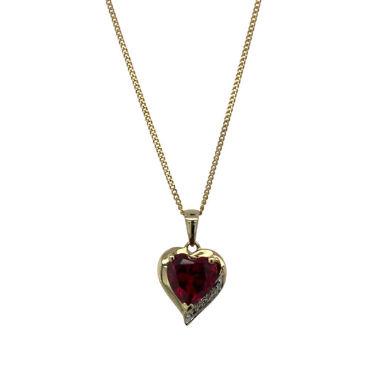 9ct Gold Diamond & Ruby Set Heart 18" Necklace