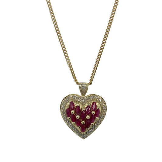9ct Gold Diamond & Ruby Set Heart 18" Necklace