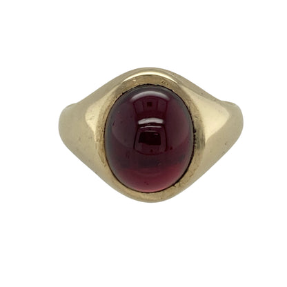 9ct Gold & Red Stone Set Oval Signet Ring