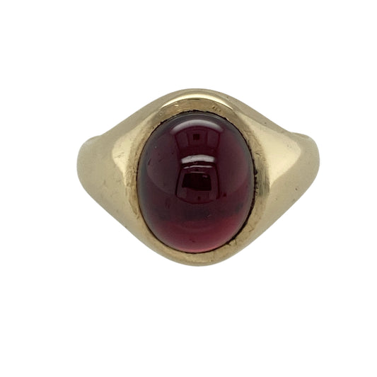 9ct Gold & Red Stone Set Oval Signet Ring