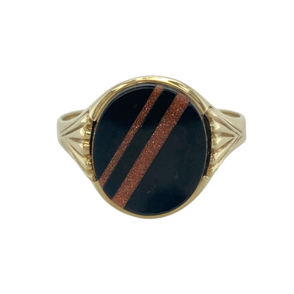 9ct Gold Onyx & Sandstone Set Oval Signet Ring
