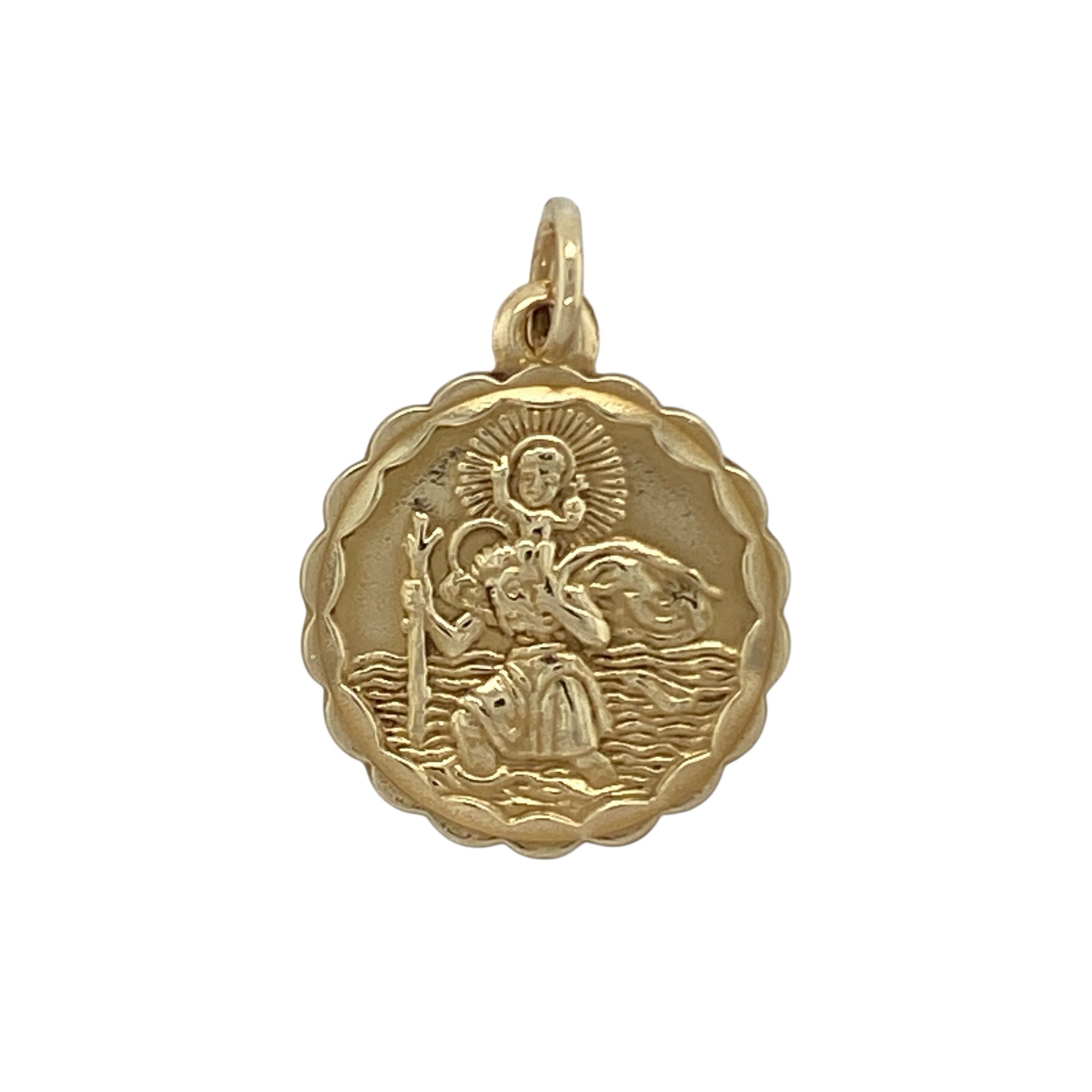 9ct Gold Scalloped Edge St Christopher Pendant