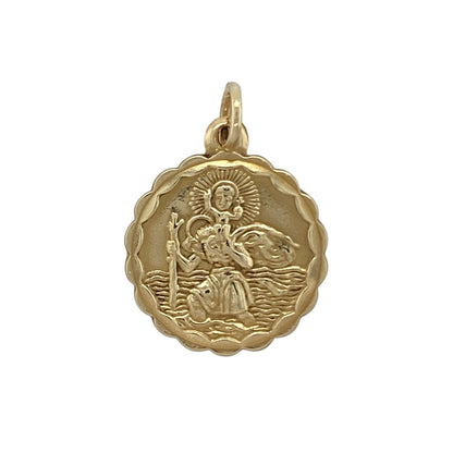 9ct Gold Scalloped Edge St Christopher Pendant