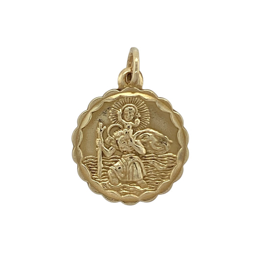 9ct Gold Scalloped Edge St Christopher Pendant