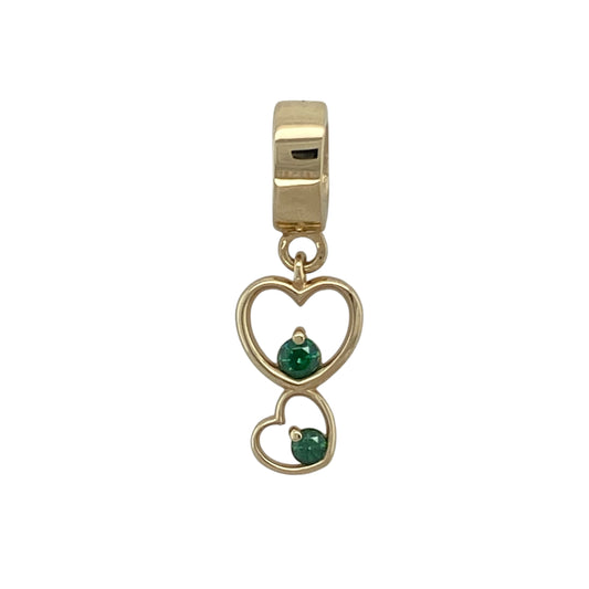 9ct Gold & Green Stone Set Double Heart Pendant